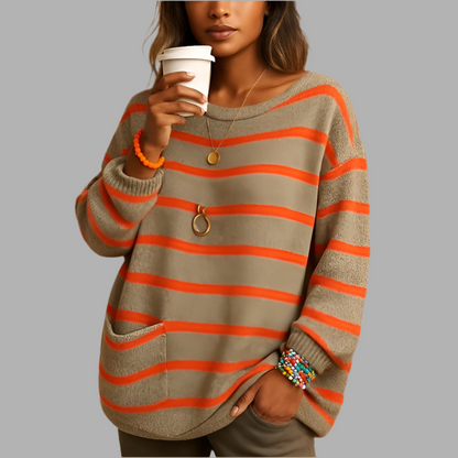 Damenpullover mit Streifenmuster und Taschen