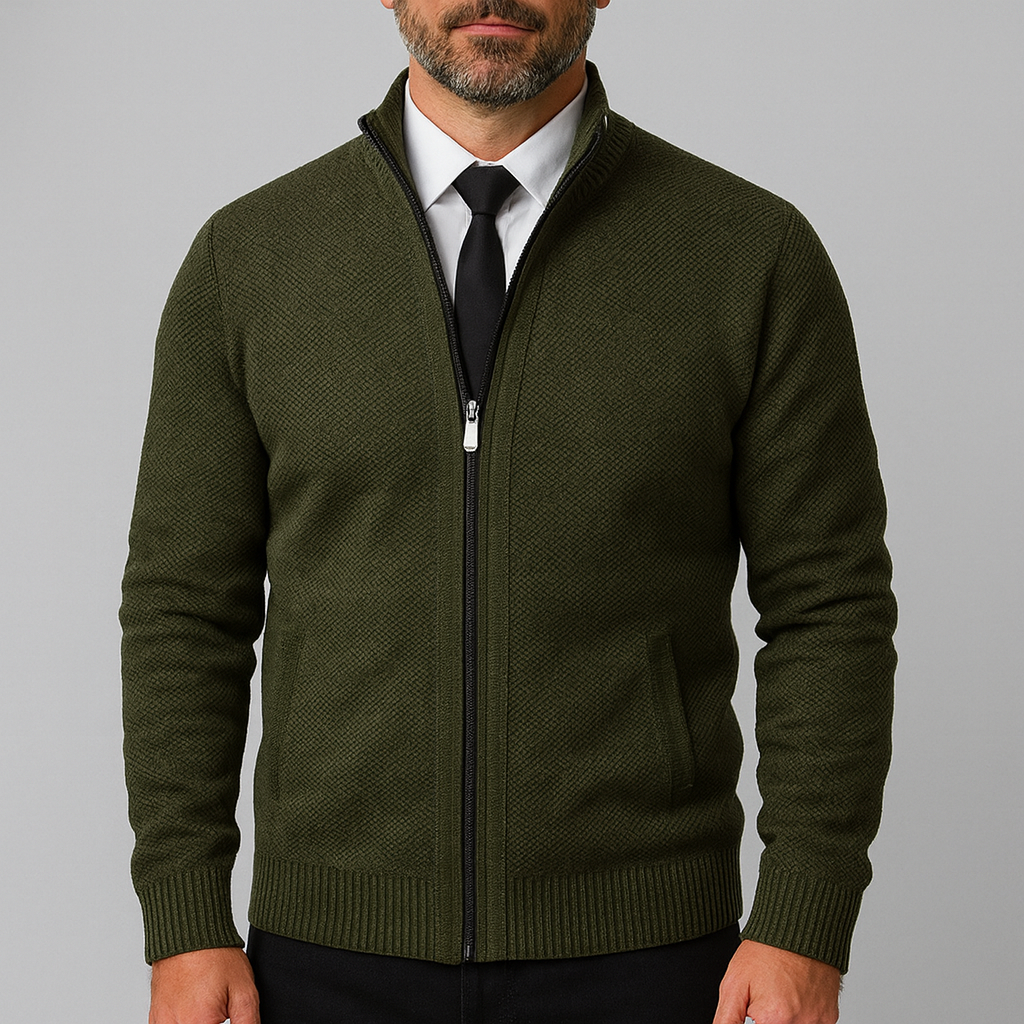 Elegante Strickjacke für Herren mit Reißverschluss und Stehkragen
