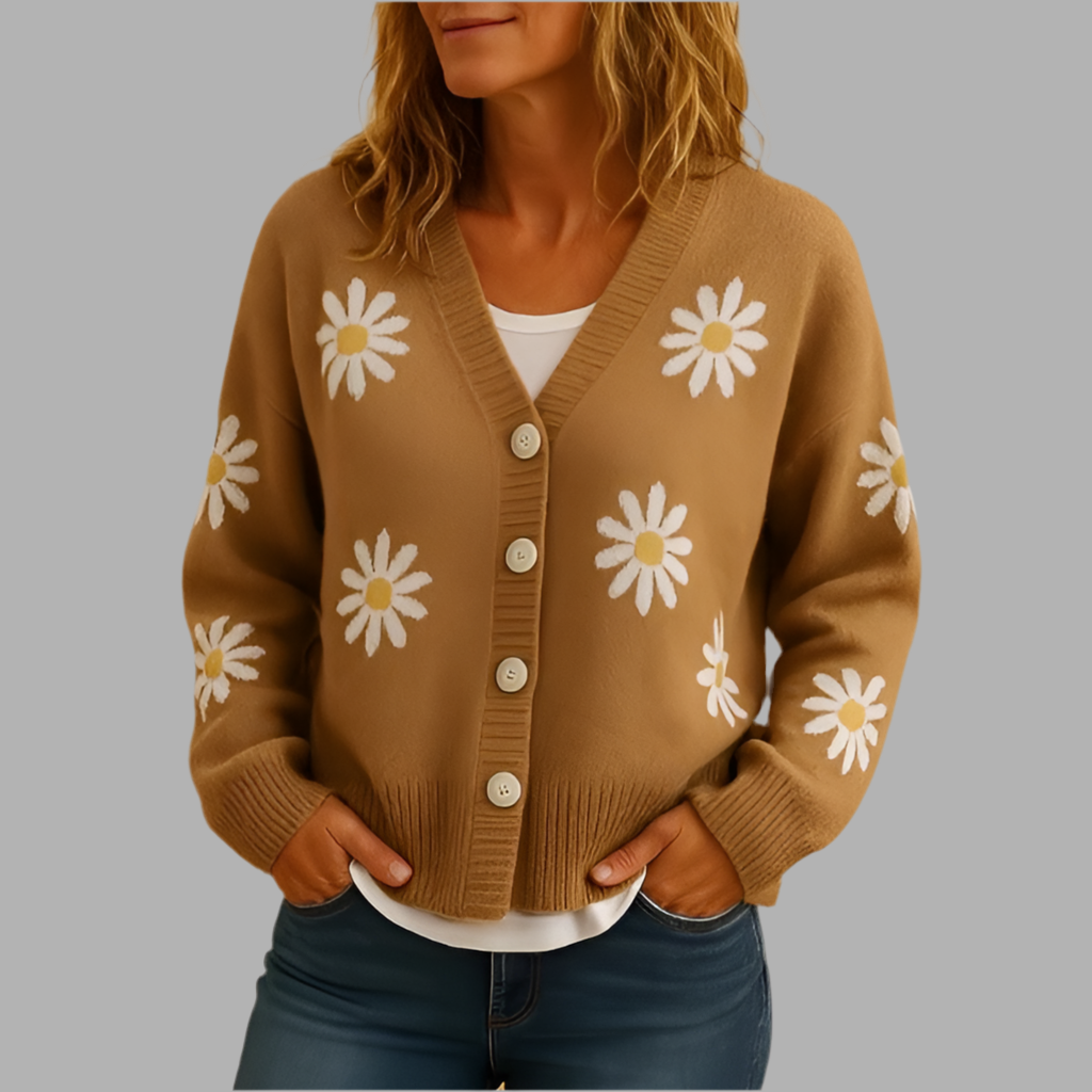 Strickjacke mit Blumenmuster und Knopfleiste