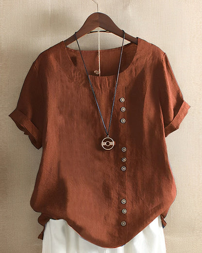 Kurzärmelige Bluse mit schräger Knopfleiste