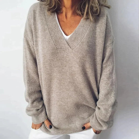 Damen Pullover mit V-Ausschnitt und lockerer Passform