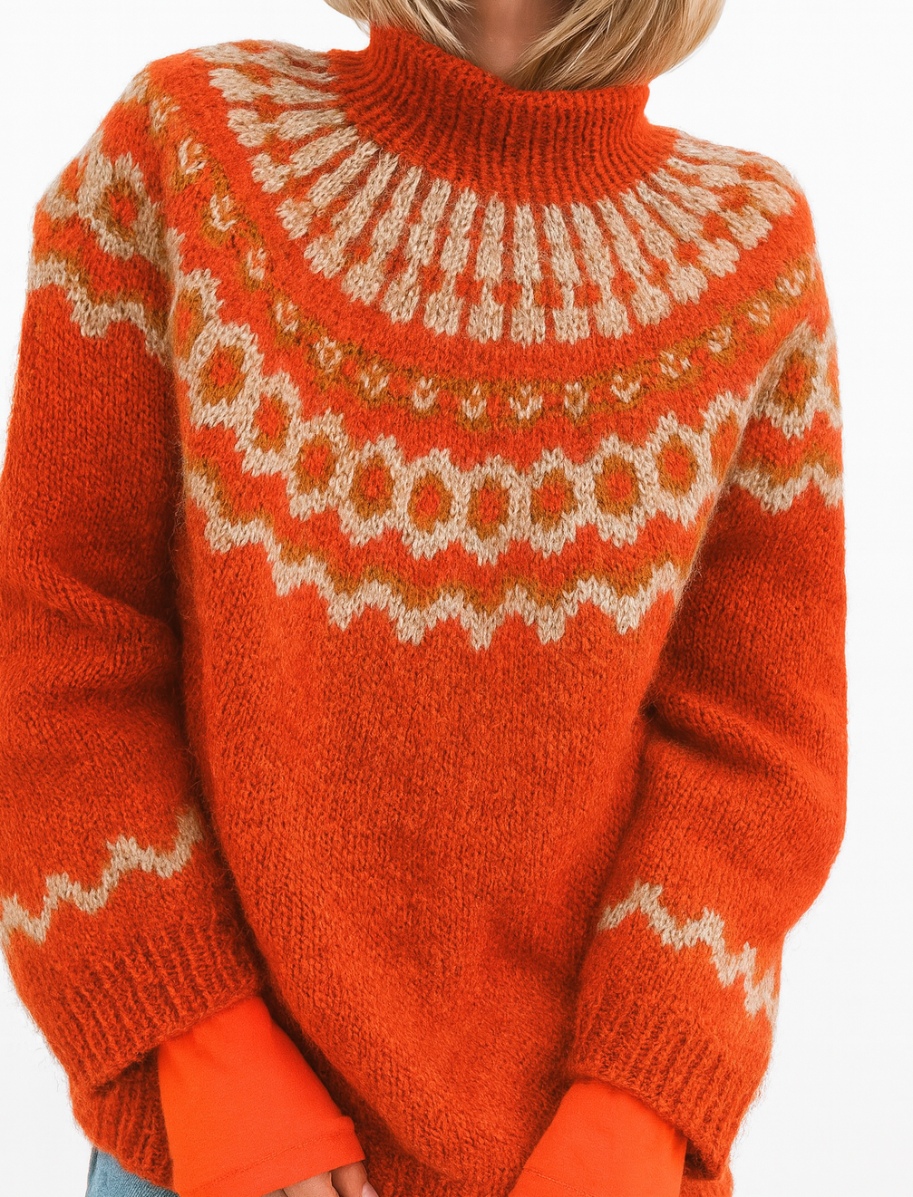 Damen Strickpullover mit Norweger Muster | Rollkragen