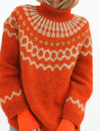 Damen Strickpullover mit Norweger Muster | Rollkragen