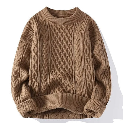 Unisex Strickpullover mit Zopfmuster und Rundhalsausschnitt