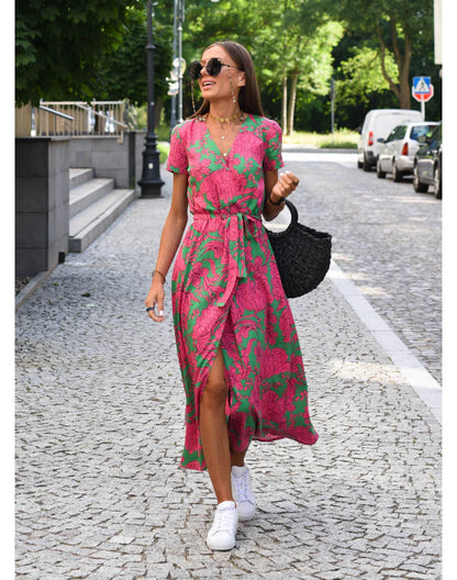 Ärmelloses Maxikleid mit Rundhalsausschnitt und Allover-Muster