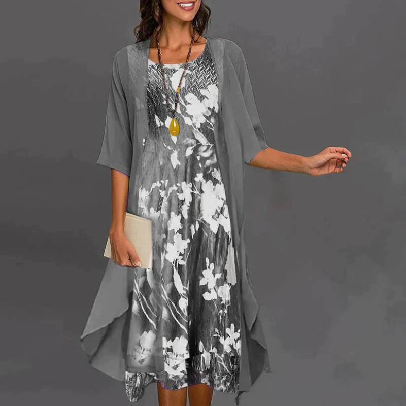 Zweiteiliges Damen-Set mit ärmellosem Kleid und offener Jacke
