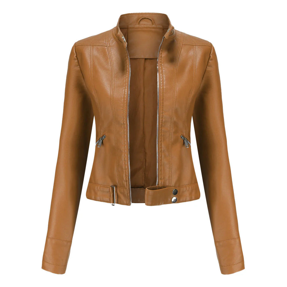 Modische Damen Biker Jacke mit Stehkragen | Kurz