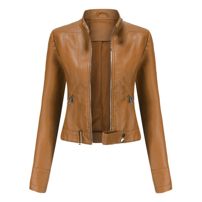 Modische Damen Biker Jacke mit Stehkragen | Kurz