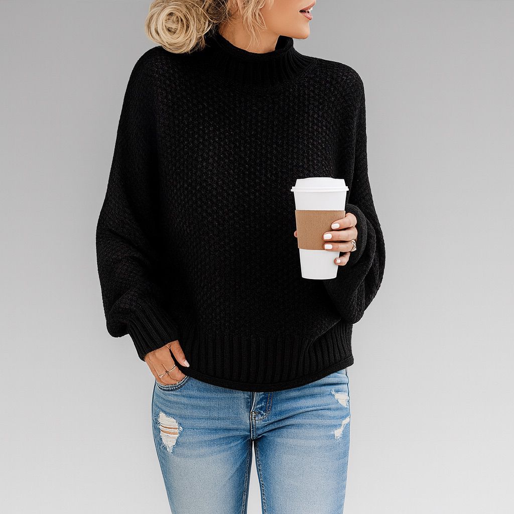 Langer Damen Strick Pullover mit Rollkragen – Winter