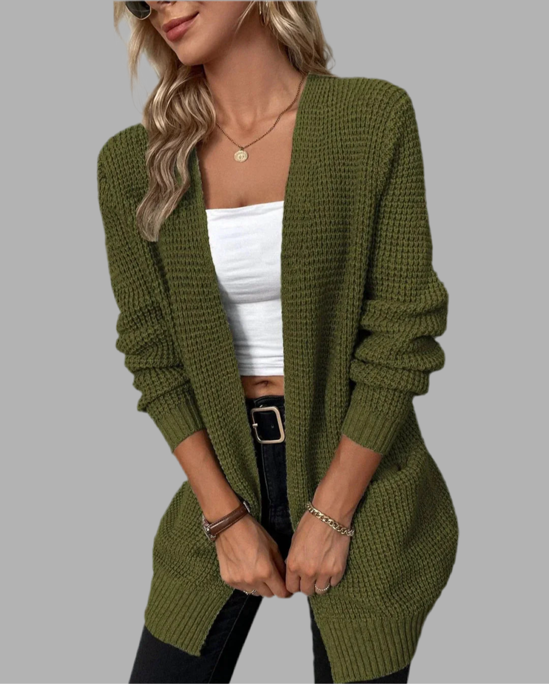 Lange Damen Strickjacke mit Taschen | Warm