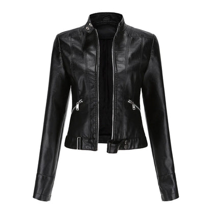 Modische Damen Biker Jacke mit Stehkragen | Kurz