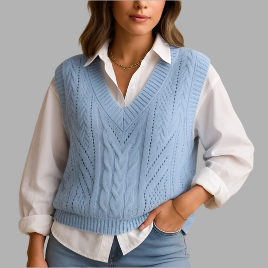 Ärmelloser Strickpullover mit V-Ausschnitt