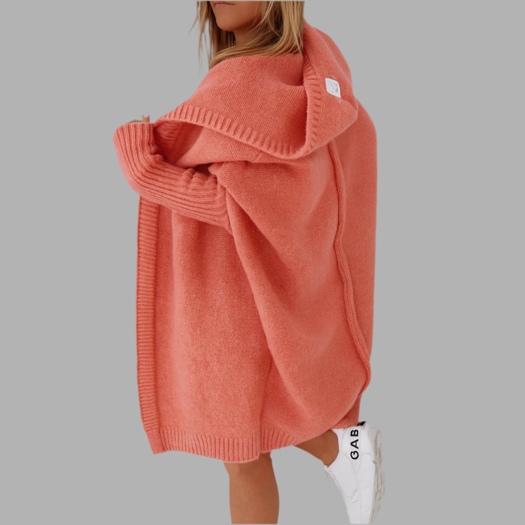 Gemütliche Damen Strickjacke mit Kapuze | Lang