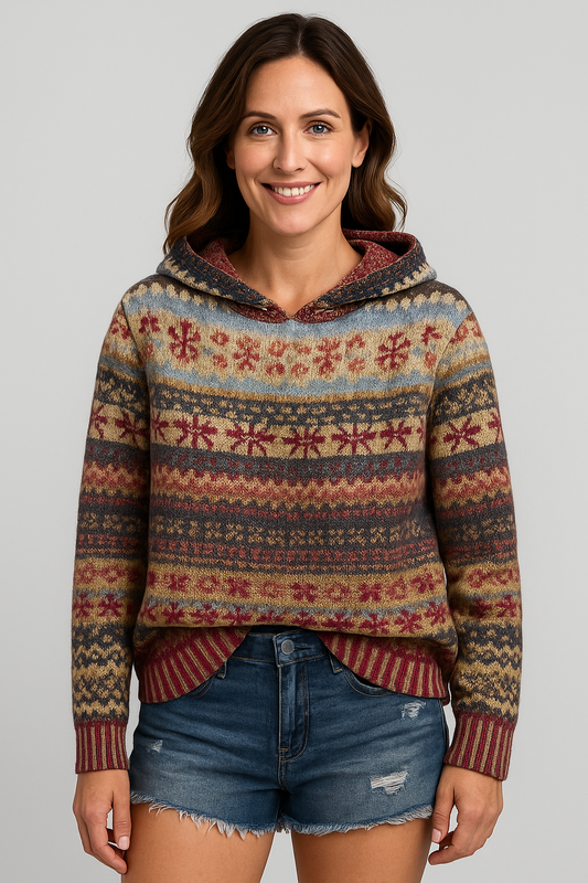 Norweger-Strickpullover Damen mit Kapuze – Warm, Weich & Stylisch