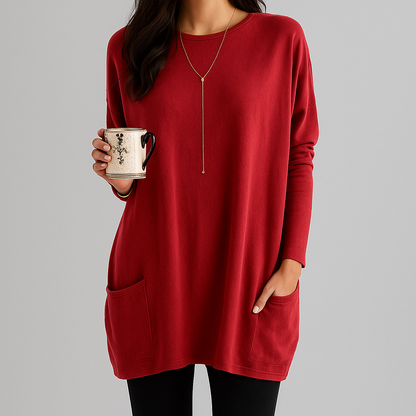 Damen Pullover mit Rundhalsausschnitt und Taschen