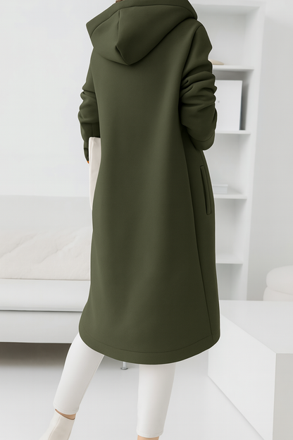 Damen Kapuzen-Sweatjacke lang mit Reißverschluss und Taschen