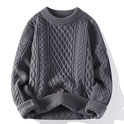 Unisex Strickpullover mit Zopfmuster und Rundhalsausschnitt