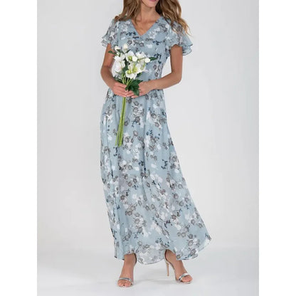 Stilvolles Maxikleid für Damen mit floralen Muster und V-Ausschnitt