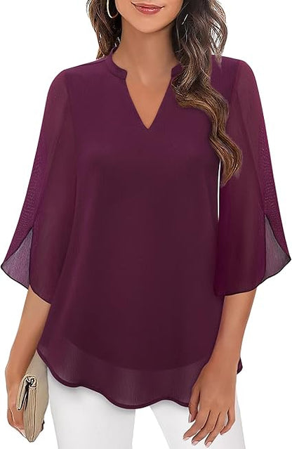 Locker geschnittene Bluse mit V-Ausschnitt und Halbarm