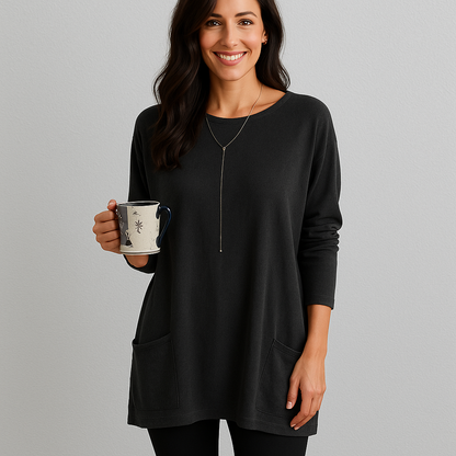 Damen Pullover mit Rundhalsausschnitt und Taschen