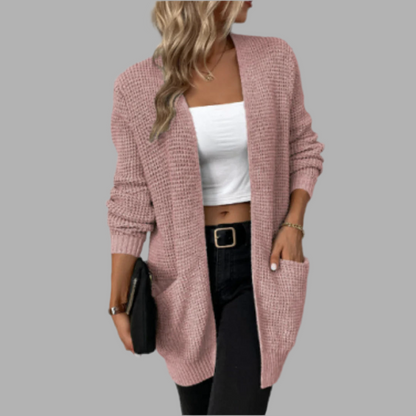 Lange Damen Strickjacke mit Taschen | Warm