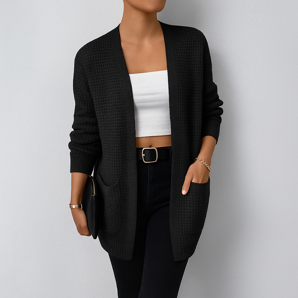 Lange Damen Strickjacke mit Taschen und lockerer Passform