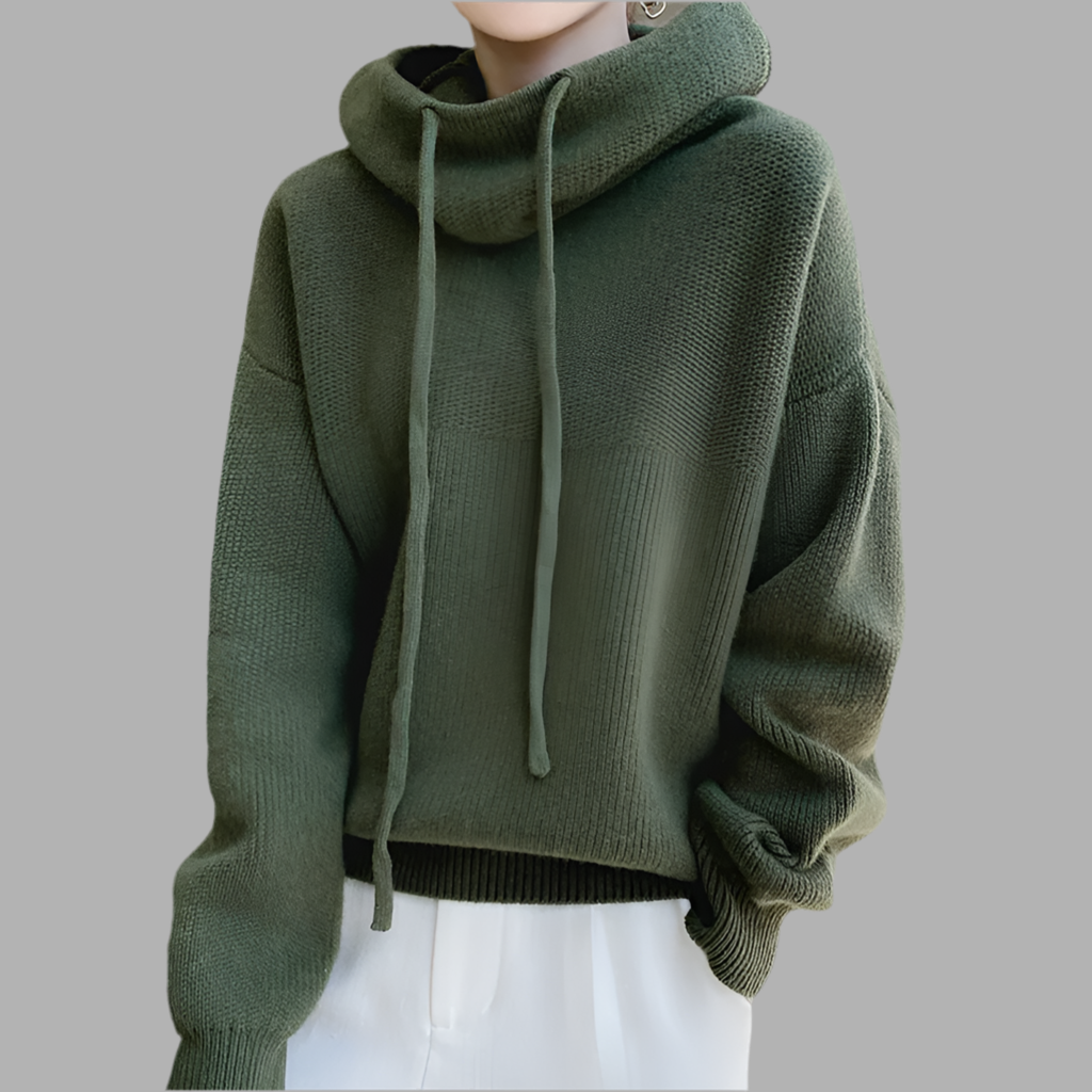 Damen Strickpullover mit Rollkragen und Kordelzug