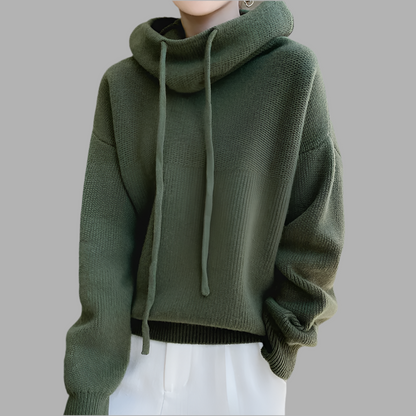 Damen Strickpullover mit Rollkragen und Kordelzug