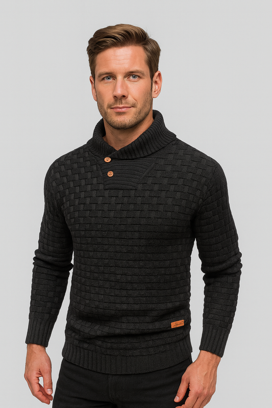 Herren Strickpullover mit Stehkragen und Knopfleiste