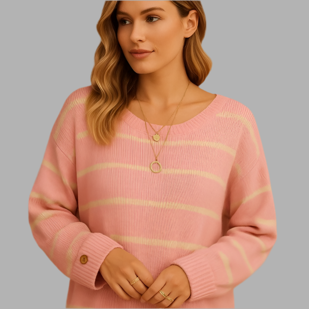 Damenpullover mit Streifenmuster und Taschen