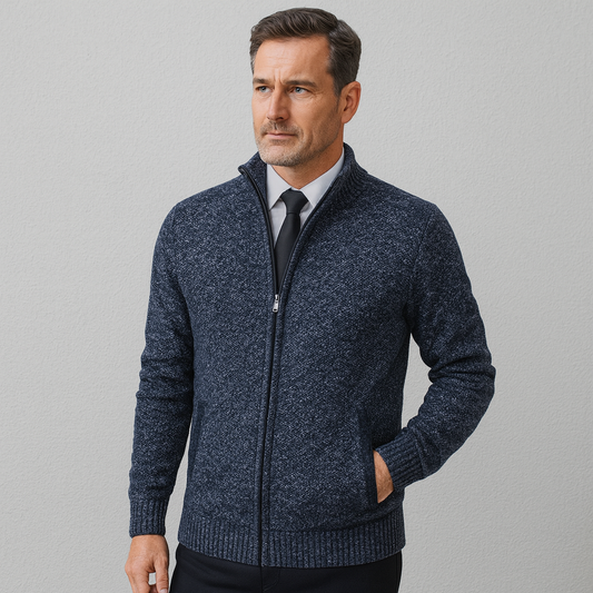 Elegante Strickjacke für Herren mit Reißverschluss und Stehkragen