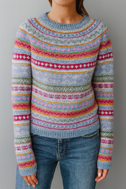 Gemusterter Damen-Strickpullover mit Rundhalsausschnitt – Weich, Stylisch & Bequem