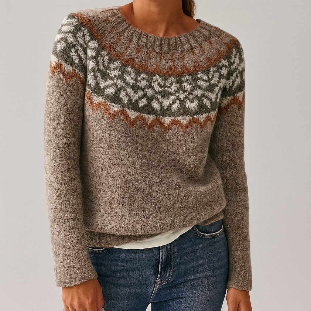 Gemusterter Damen-Strickpullover mit Rundhalsausschnitt – Weich, Stylisch & Bequem