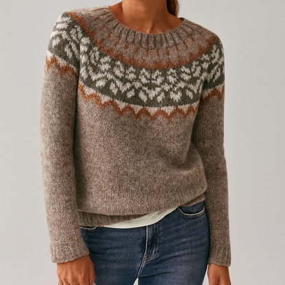 Gemusterter Damen-Strickpullover mit Rundhalsausschnitt – Weich, Stylisch & Bequem