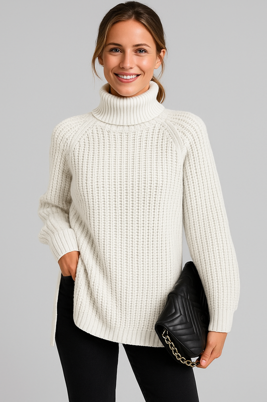 Weicher Strickpullover für Damen mit Rollkragen und langer Passform