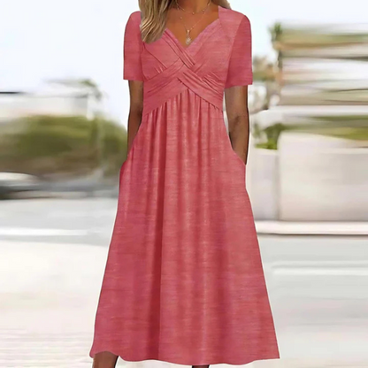Lang geschnittenes Damenkleid mit V-Ausschnitt