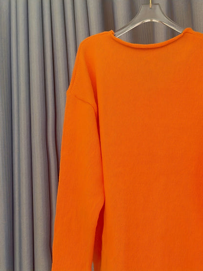 Lässiger Pullover für Damen mit V-Ausschnitt und Frontaufdruck