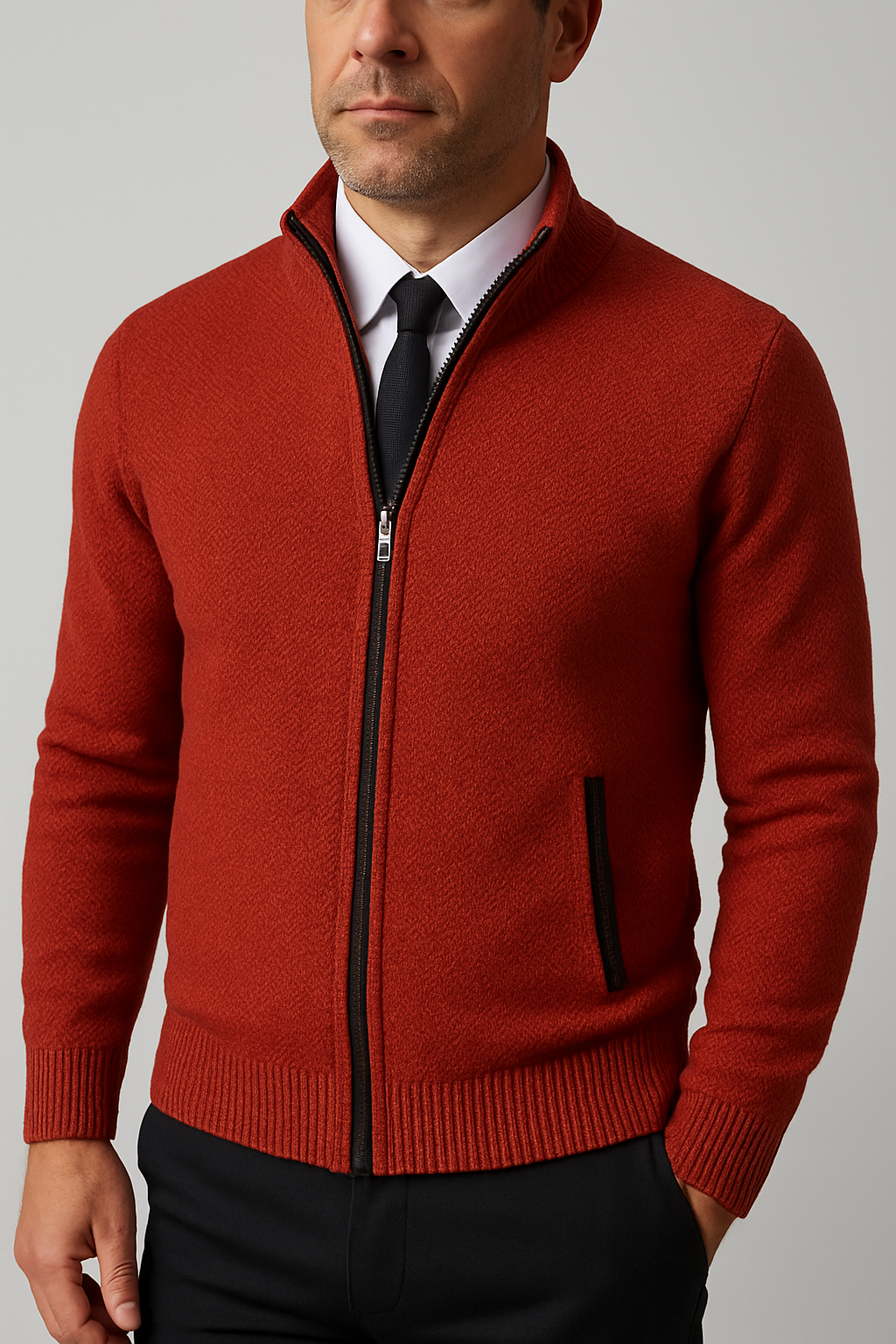 Elegante Strickjacke für Herren mit Reißverschluss und Stehkragen