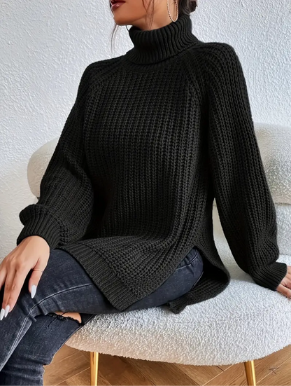 Weicher Strickpullover für Damen mit Rollkragen und langer Passform