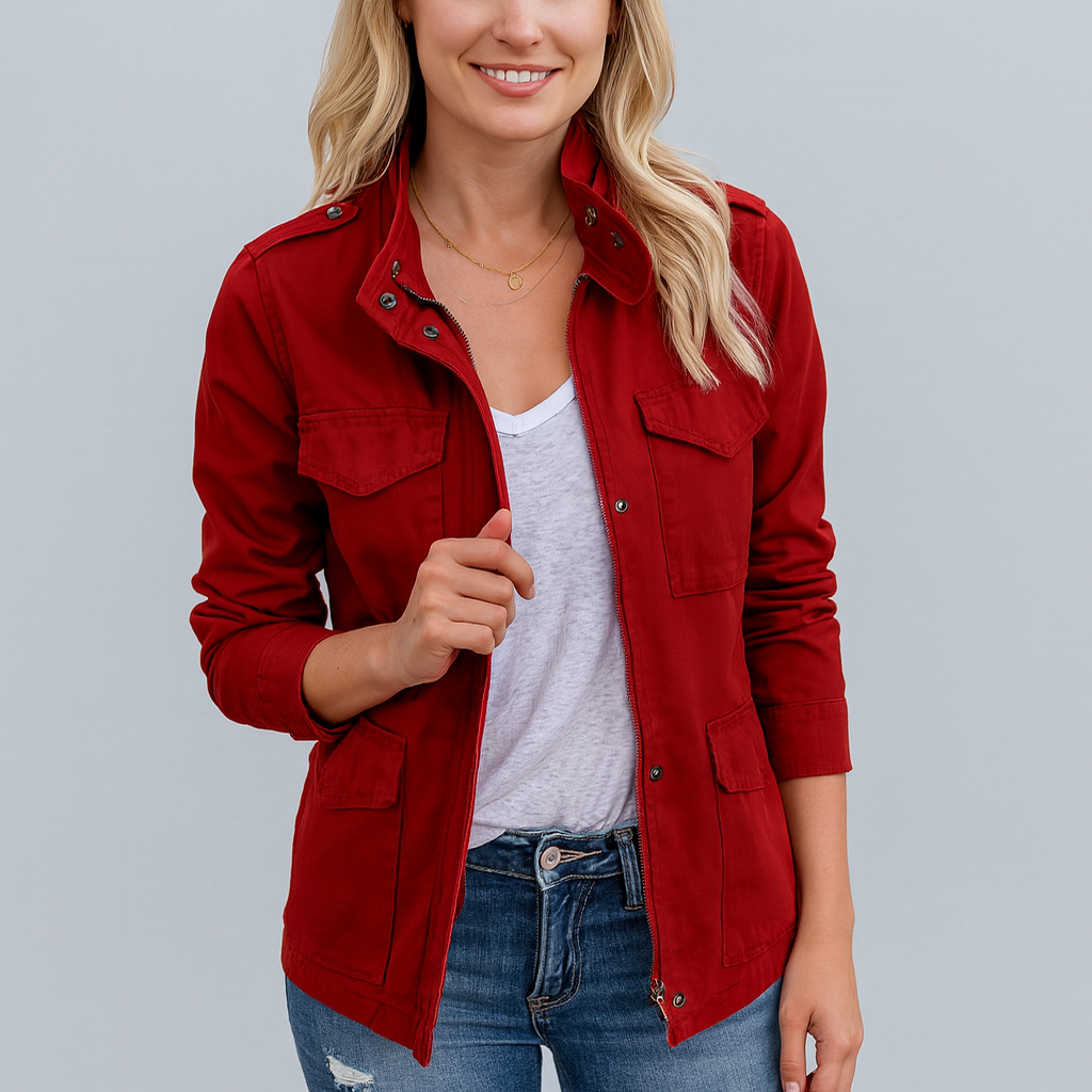 Damen kurze Jacke mit Zipper | Moderne Übergangsjacke