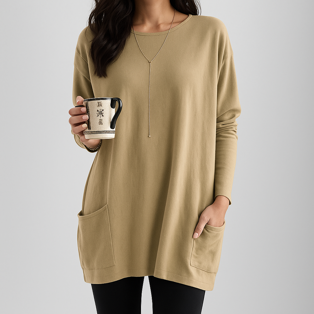Damen Pullover mit Rundhalsausschnitt und Taschen
