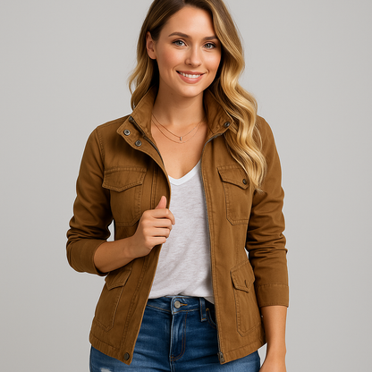 Damen kurze Jacke mit Zipper | Moderne Übergangsjacke