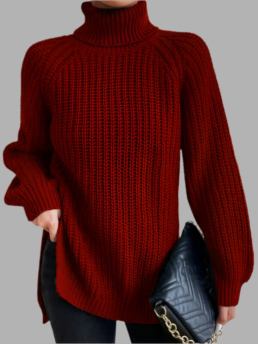Weicher Strickpullover für Damen mit Rollkragen und langer Passform