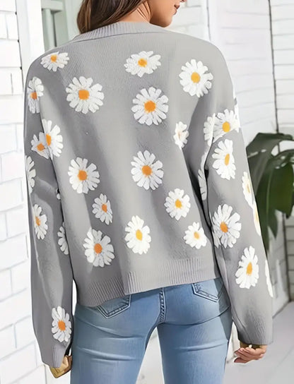 Strickjacke mit Blumenmuster und Knopfleiste