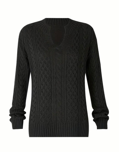 Damenstrickpullover mit Zopfmuster