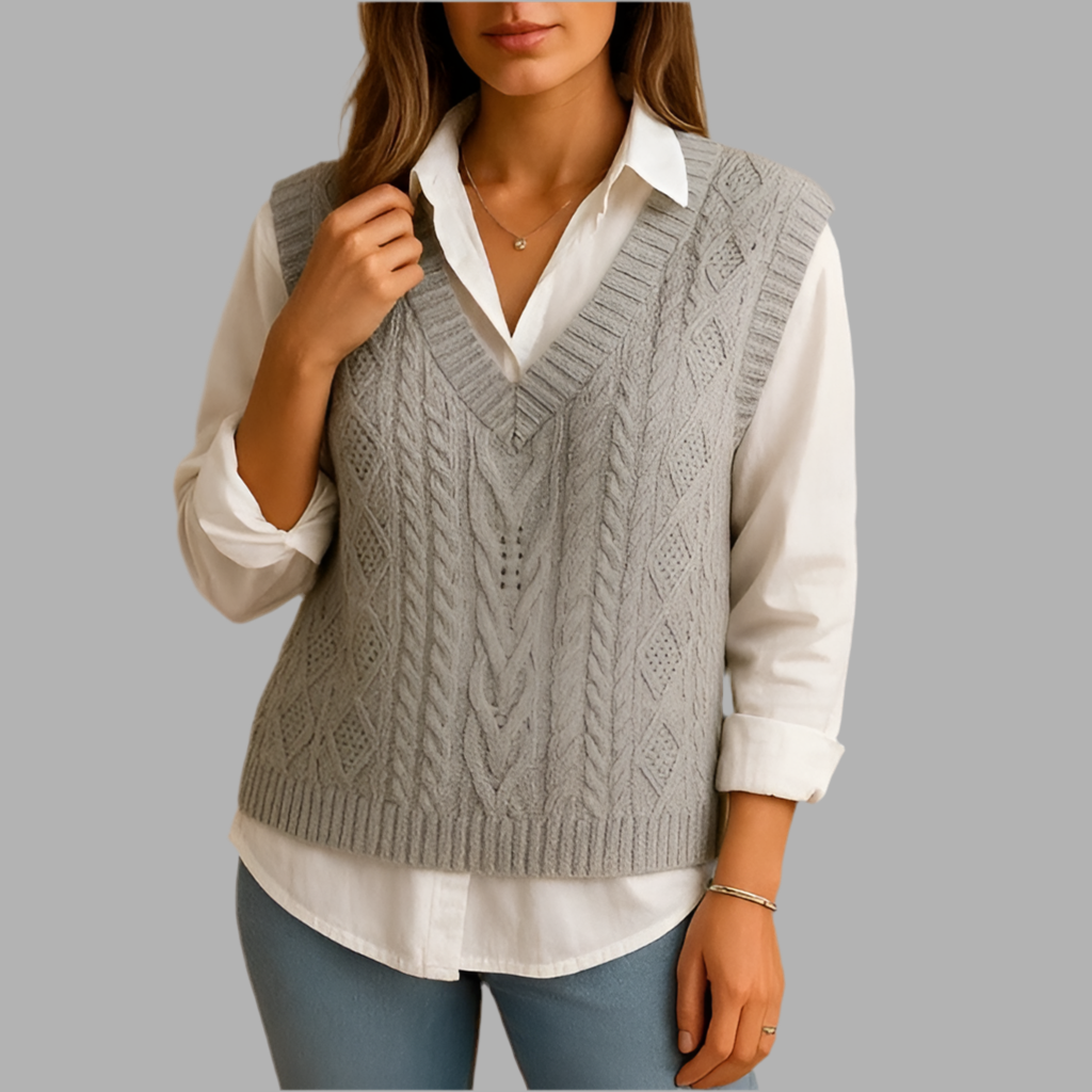 Ärmelloser Strickpullover mit V-Ausschnitt