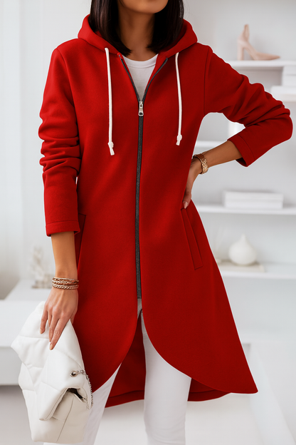 Damen Kapuzen-Sweatjacke lang mit Reißverschluss und Taschen