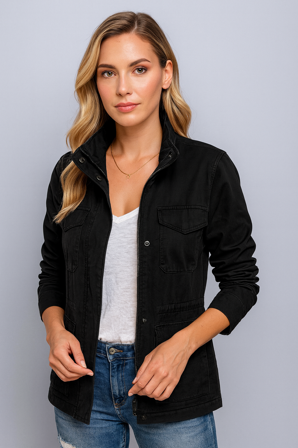 Damen kurze Jacke mit Zipper | Moderne Übergangsjacke
