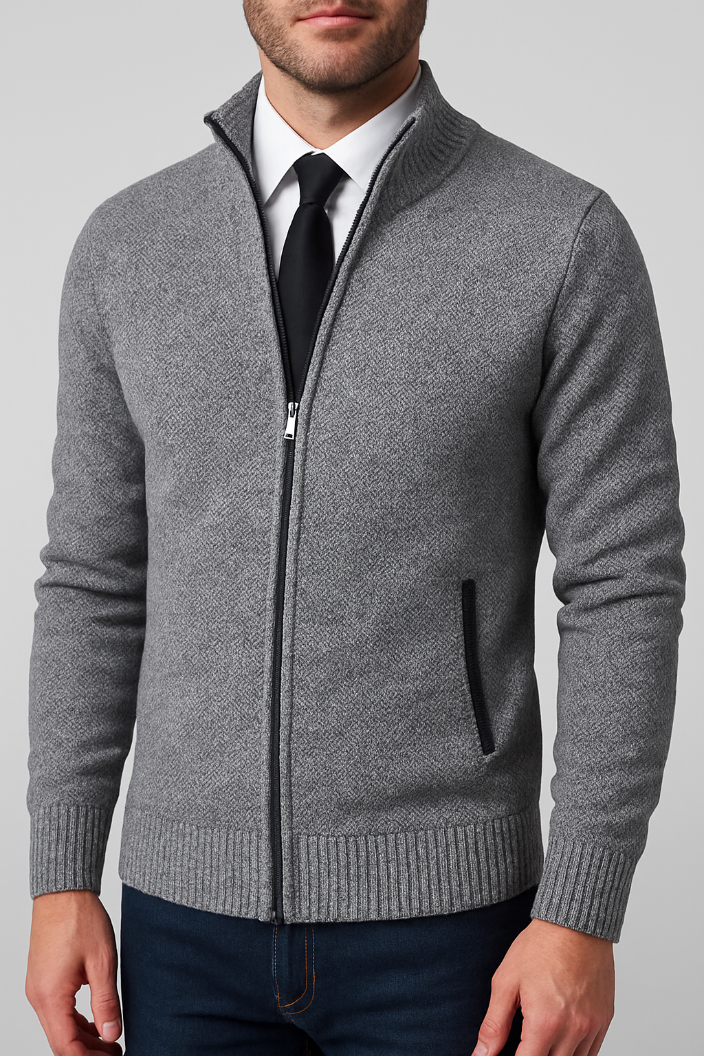 Elegante Strickjacke für Herren mit Reißverschluss und Stehkragen