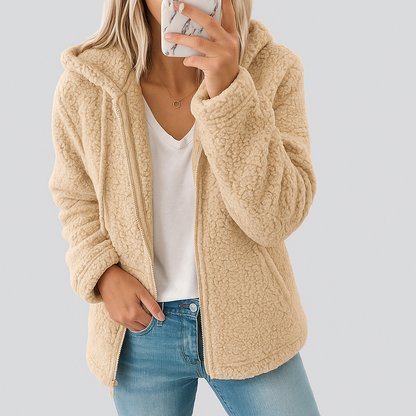 Damen Teddy Jacke mit Kapuze | Übergangsjacke